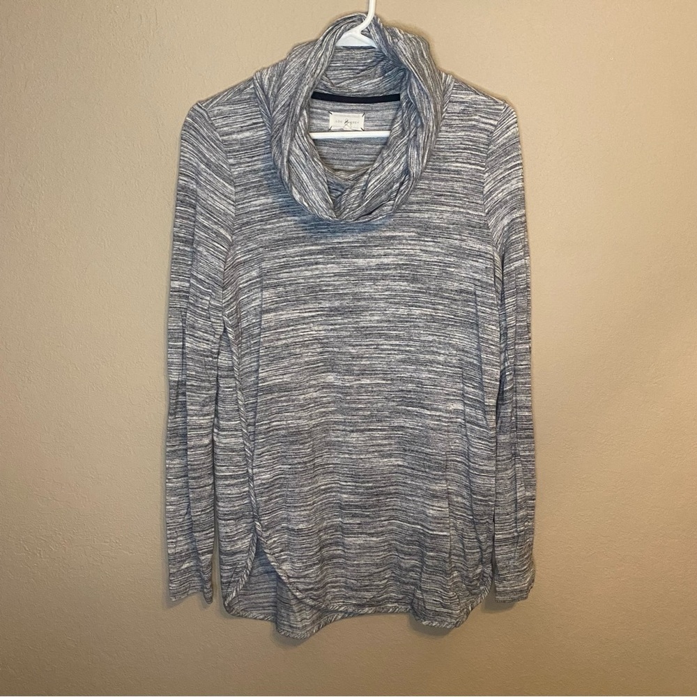 Lou & Grey Gray Space Dye Funnel Neck Dolphin Hem Long Sleeve